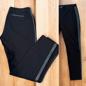 Eileen Fisher Black Pants Leggings Style Size M Leather Trim